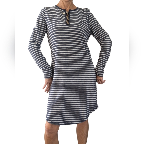 LRL Lauren Ralph Lauren Striped French Terry Cotton Blend Casual Dress Size M - Picture 1 of 11
